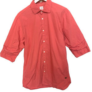 Scotch & Soda Womens Button Blouse Size L Salmon Puff Sleeve Preppy Golf Resort